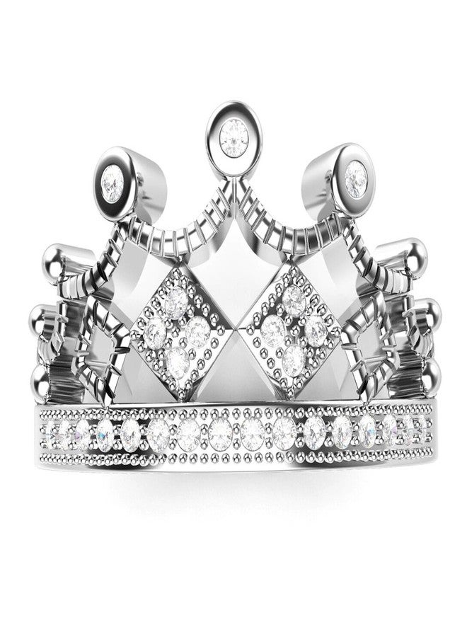 Metal Factory 925 Sterling Silver Cubic Zirconia Princess Crown Tiara CZ Band Ring Sz 12 - Image 2